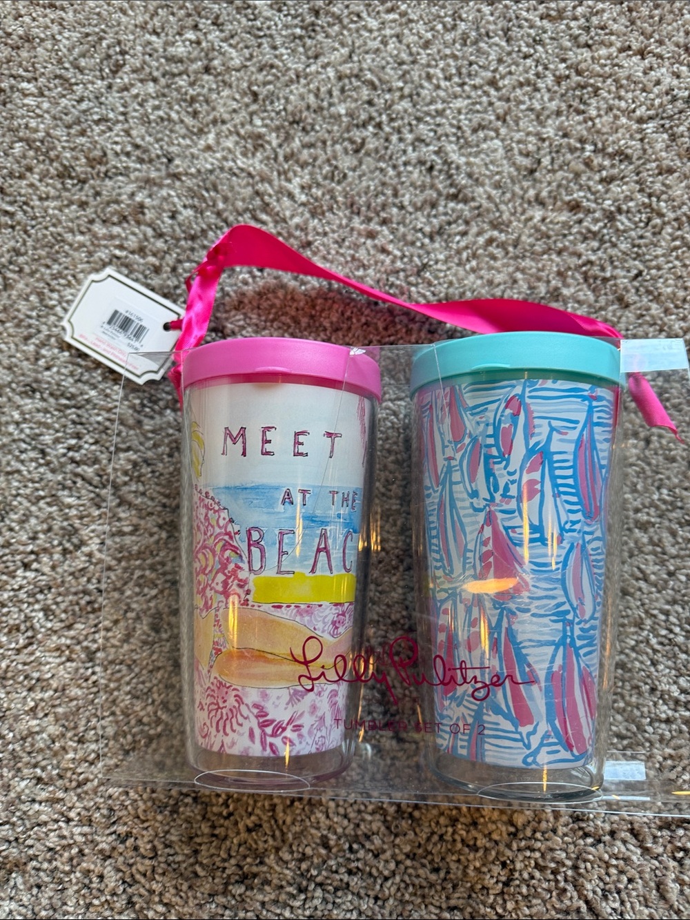 Lilly Pulitzer Pink & Aqua Beach-Themed Tumbler Duo